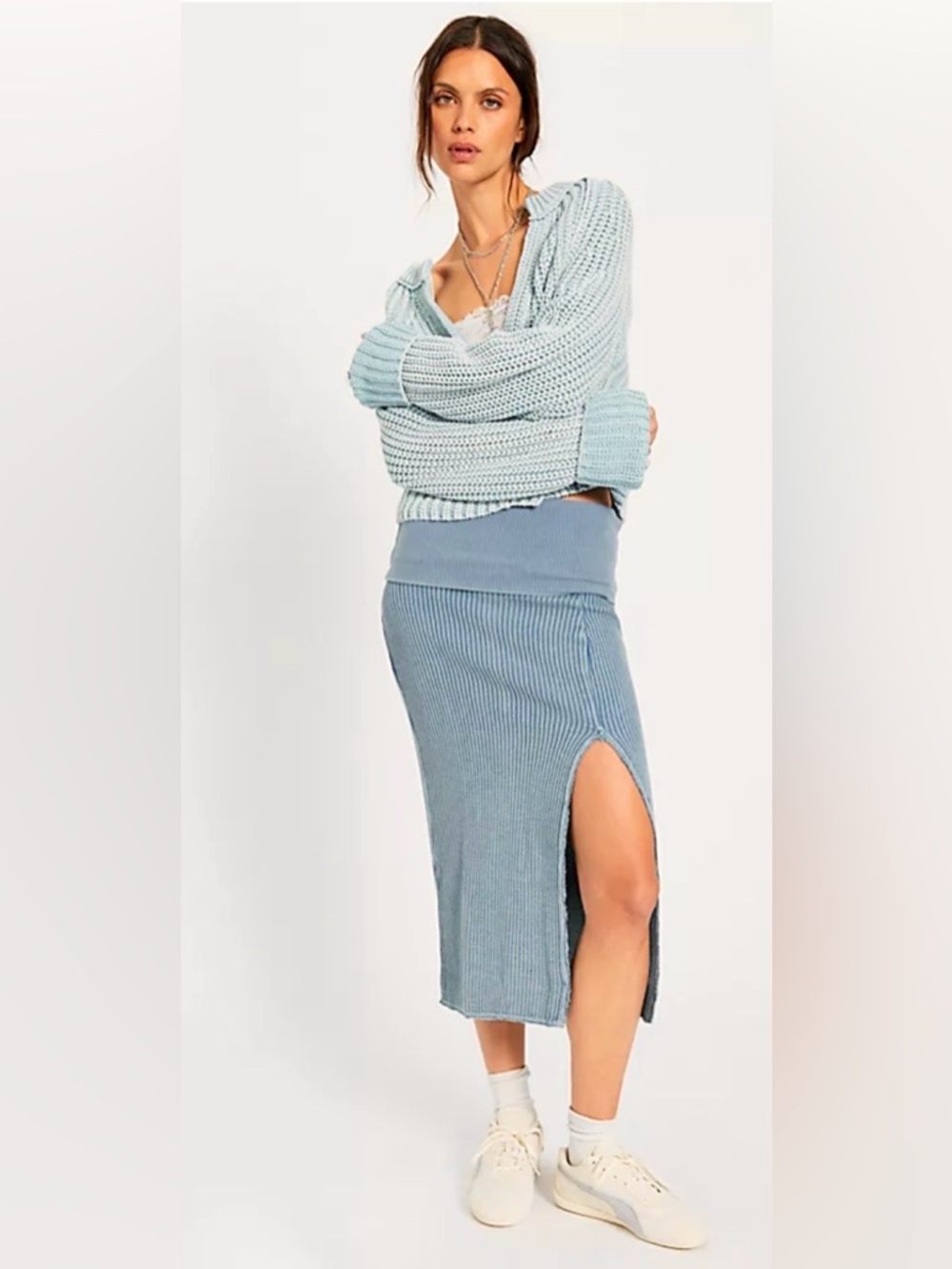 NWT FREE PEOPLE ONE PARI MIDI SKIRT MEDITERRANEAN